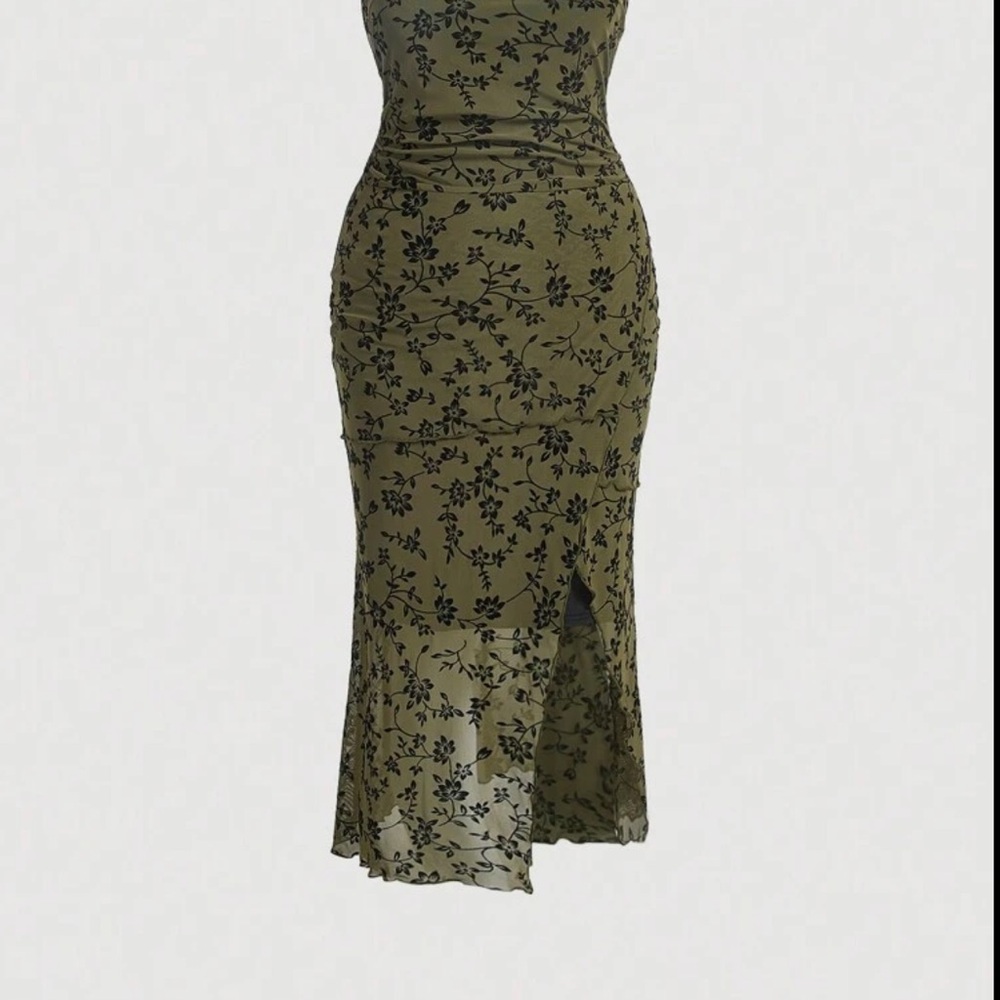 Floral Olive Green Midi Dress